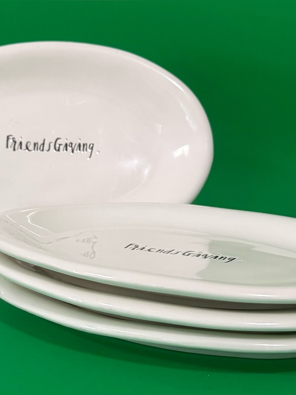 Set of 4 Rae Dunn Artisan Collection Magenta FRIENDS GIVING Ceramic Oval Plates
